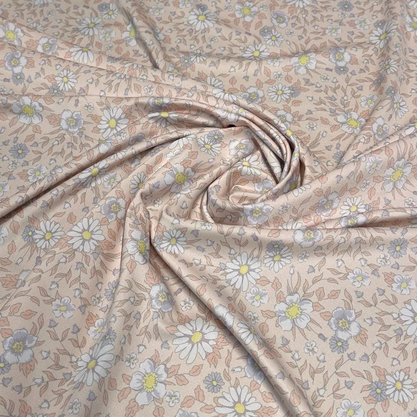 4 Way Stretch Tricot Print Spandex Fabric By The Yard Tricot Swim Wear Bikini Soft Pastel Small Ditsy Flower Foral Peach Daisy