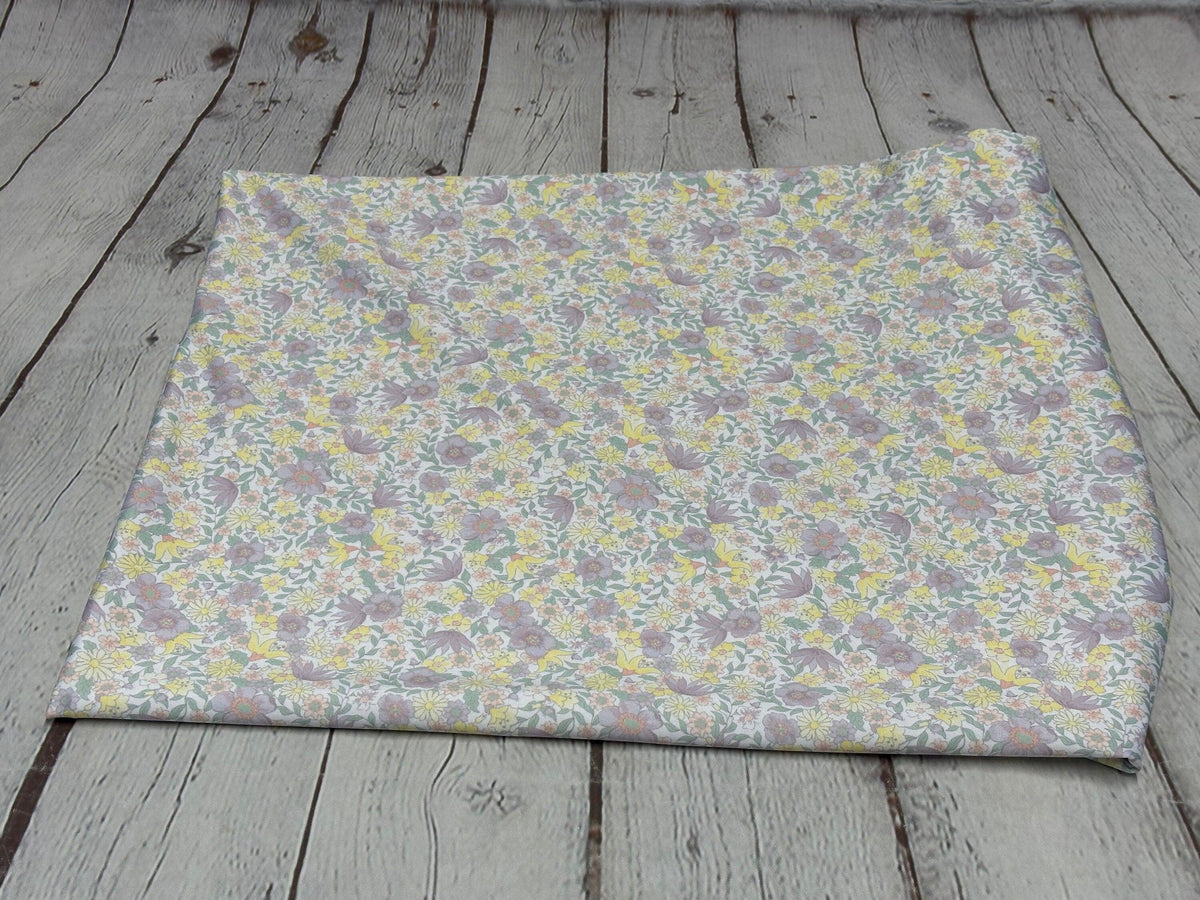 4 Way Stretch Tricot Print Spandex Fabric By The Yard Tricot Swim Wear Bikini Soft Pastel Small Ditsy Flower Foral Lilac Yellow Daisy