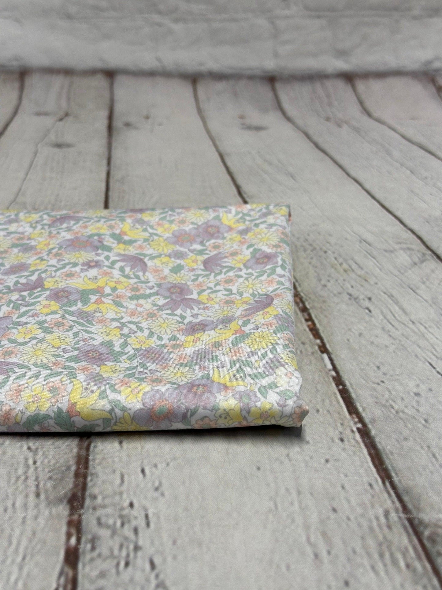 4 Way Stretch Tricot Print Spandex Fabric By The Yard Tricot Swim Wear Bikini Soft Pastel Small Ditsy Flower Foral Lilac Yellow Daisy