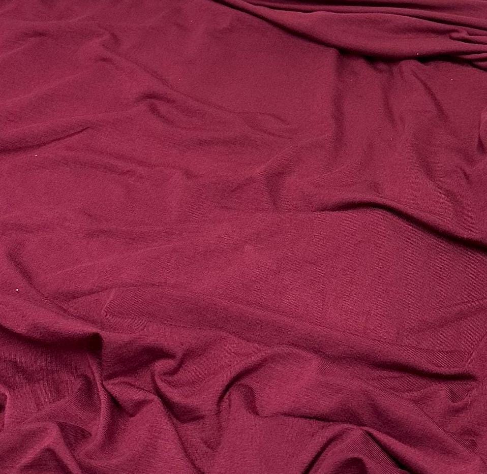 New Colors! 4-Way Stretch Bamboo Fabric| Soft Bamboo Spandex | Fabric By The Yard | For Dresses, Cardigans and Blouses | Red Wine Hue Color