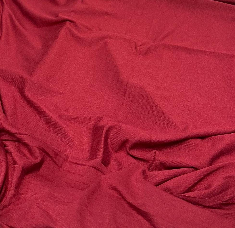 New Colors! 4-Way Stretch Bamboo Fabric| Soft Bamboo Spandex | Fabric By The Yard | For Dresses, Cardigans and Blouses | Red Wine Hue Color