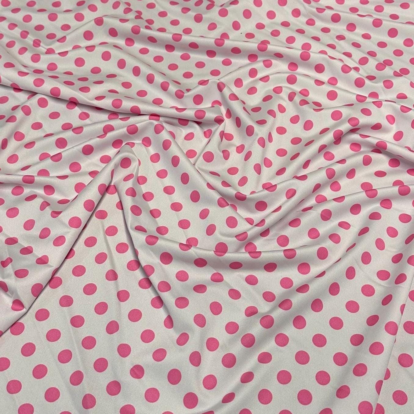 4 Way Stretch Print Nylon Spandex Fabric By The Yard Tricot Swim Wear Bikini Active Wear White Pink Polka Dot Swiss Dot