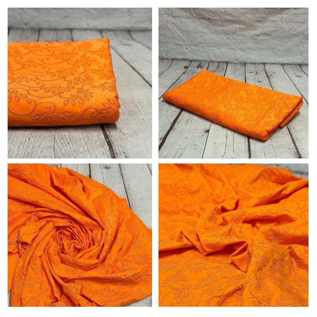 4 Way Stretch Print Nylon Spandex Fabric By The Yard Tricot Swim Wear Bikini Active Wear Embroidered Texture Eyelet Orange