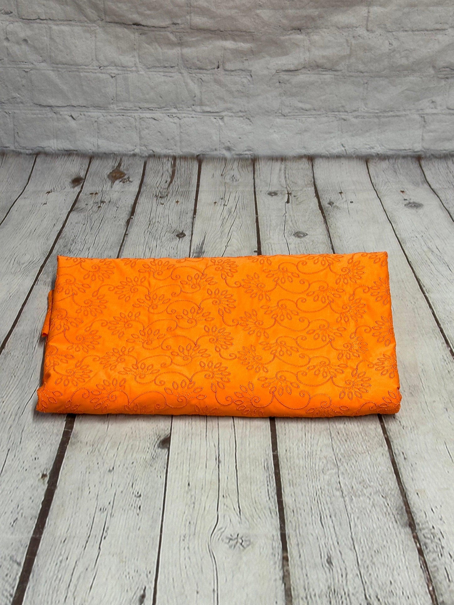 4 Way Stretch Print Nylon Spandex Fabric By The Yard Tricot Swim Wear Bikini Active Wear Embroidered Texture Eyelet Orange