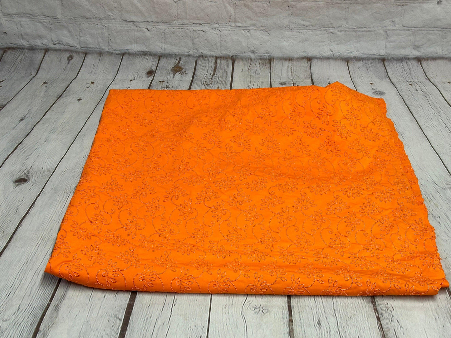 4 Way Stretch Print Nylon Spandex Fabric By The Yard Tricot Swim Wear Bikini Active Wear Embroidered Texture Eyelet Orange