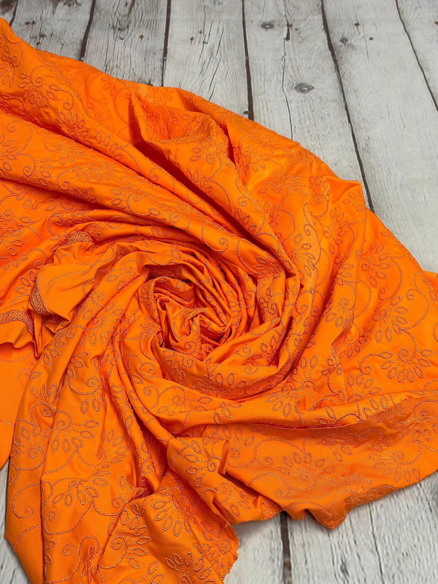 4 Way Stretch Print Nylon Spandex Fabric By The Yard Tricot Swim Wear Bikini Active Wear Embroidered Texture Eyelet Orange