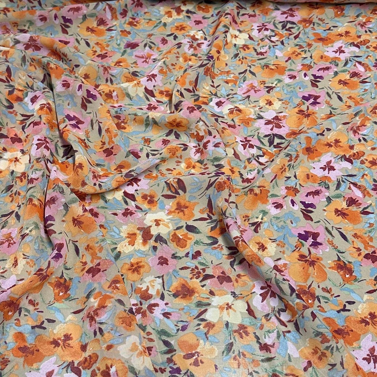 Polyester Chiffon Woven Print Fabric By The Yard Small Multicolor Sage Summer Floral Print