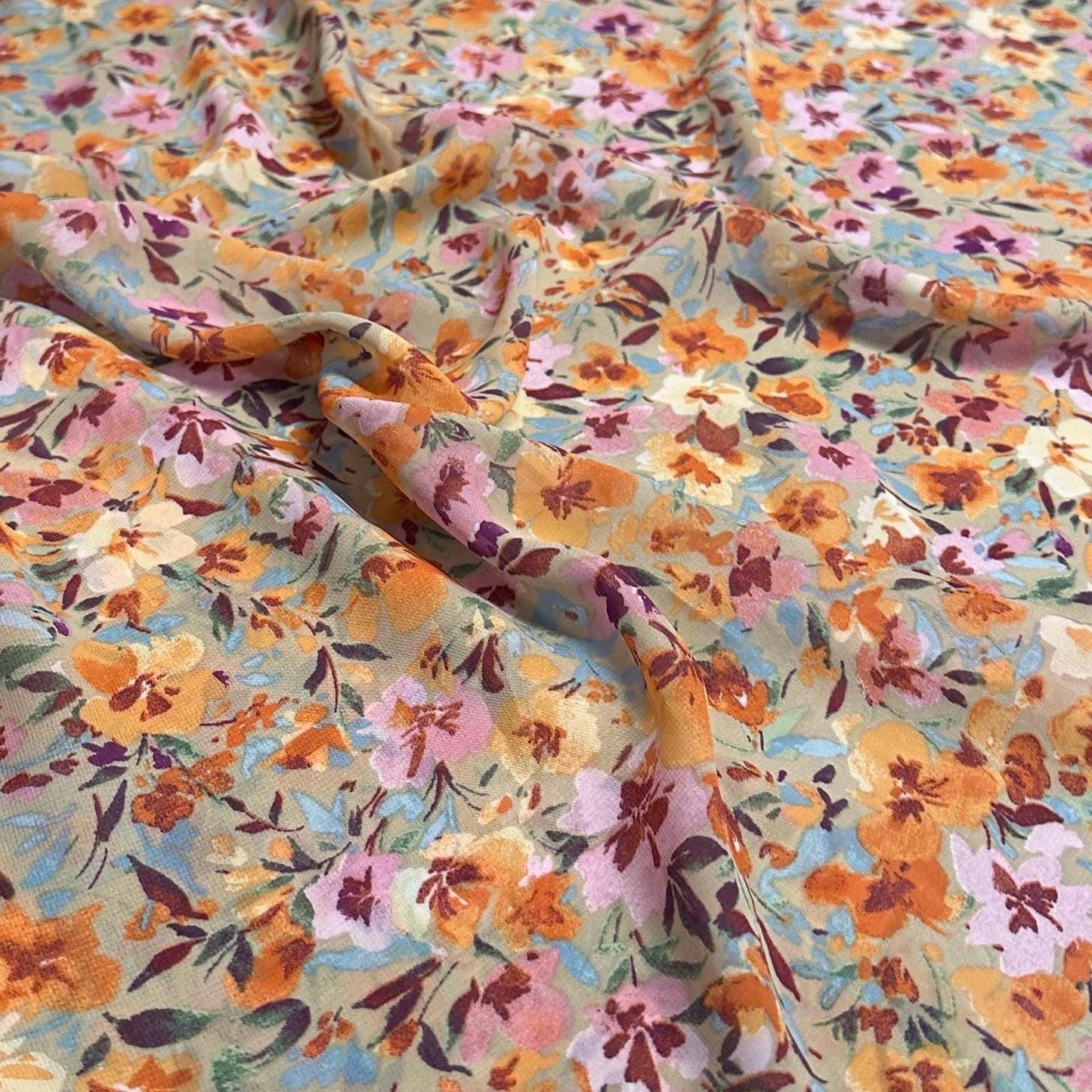 Polyester Chiffon Woven Print Fabric By The Yard Small Multicolor Sage Summer Floral Print