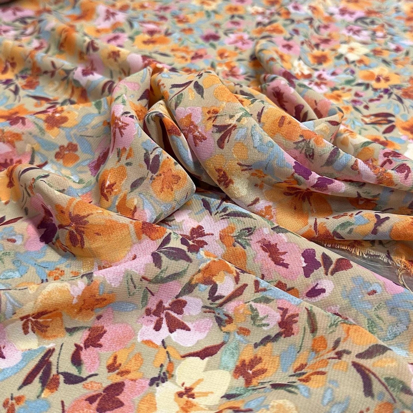 Polyester Chiffon Woven Print Fabric By The Yard Small Multicolor Sage Summer Floral Print