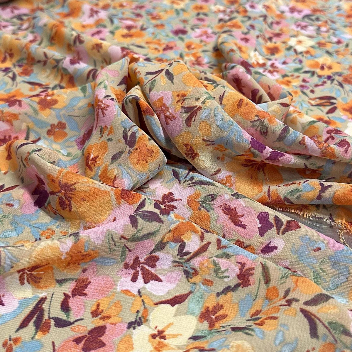 Polyester Chiffon Woven Print Fabric By The Yard Small Multicolor Sage Summer Floral Print