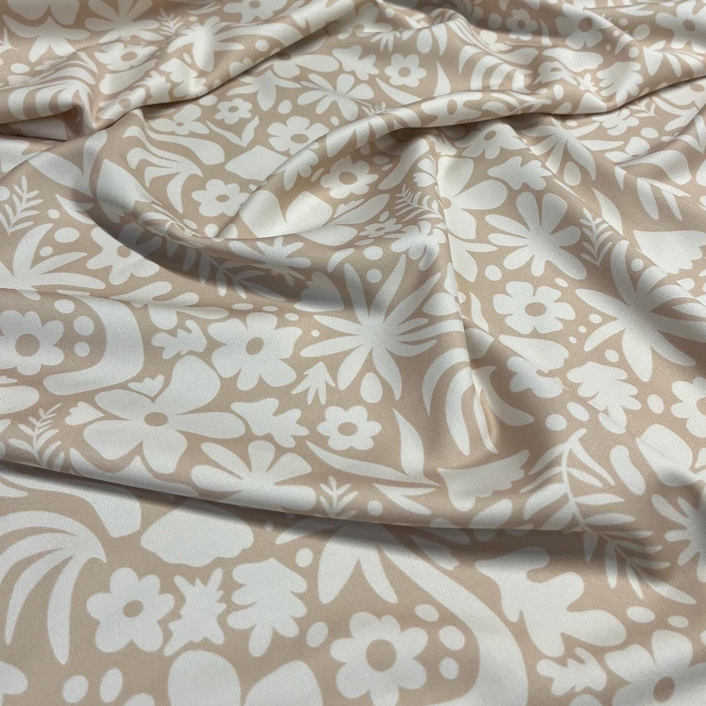 4 Way Stretch Print Spandex Fabric By The Yard Tricot Swim Wear Bikini Abstract Hibiscus Flower Tropical Leaf Floral Nude Beige