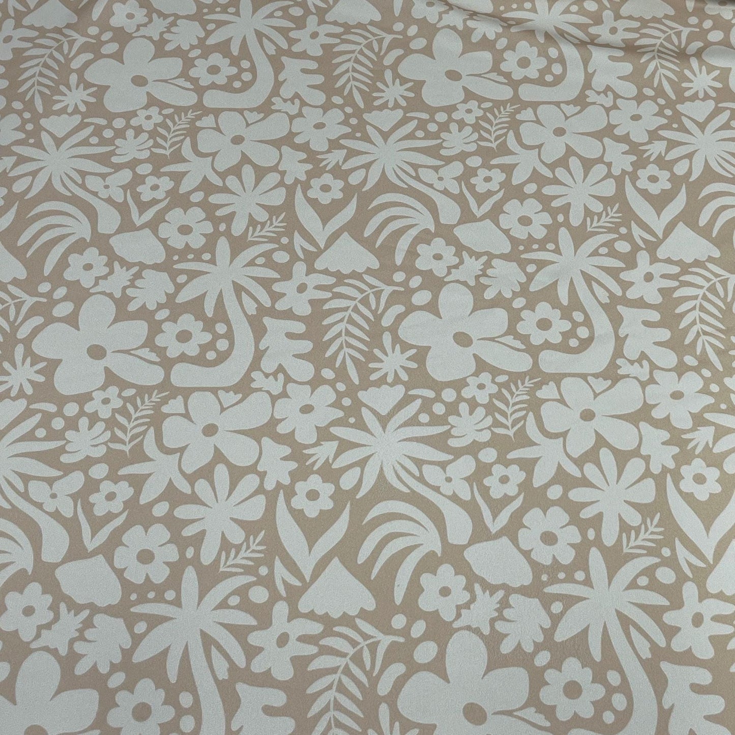 4 Way Stretch Print Spandex Fabric By The Yard Tricot Swim Wear Bikini Abstract Hibiscus Flower Tropical Leaf Floral Nude Beige