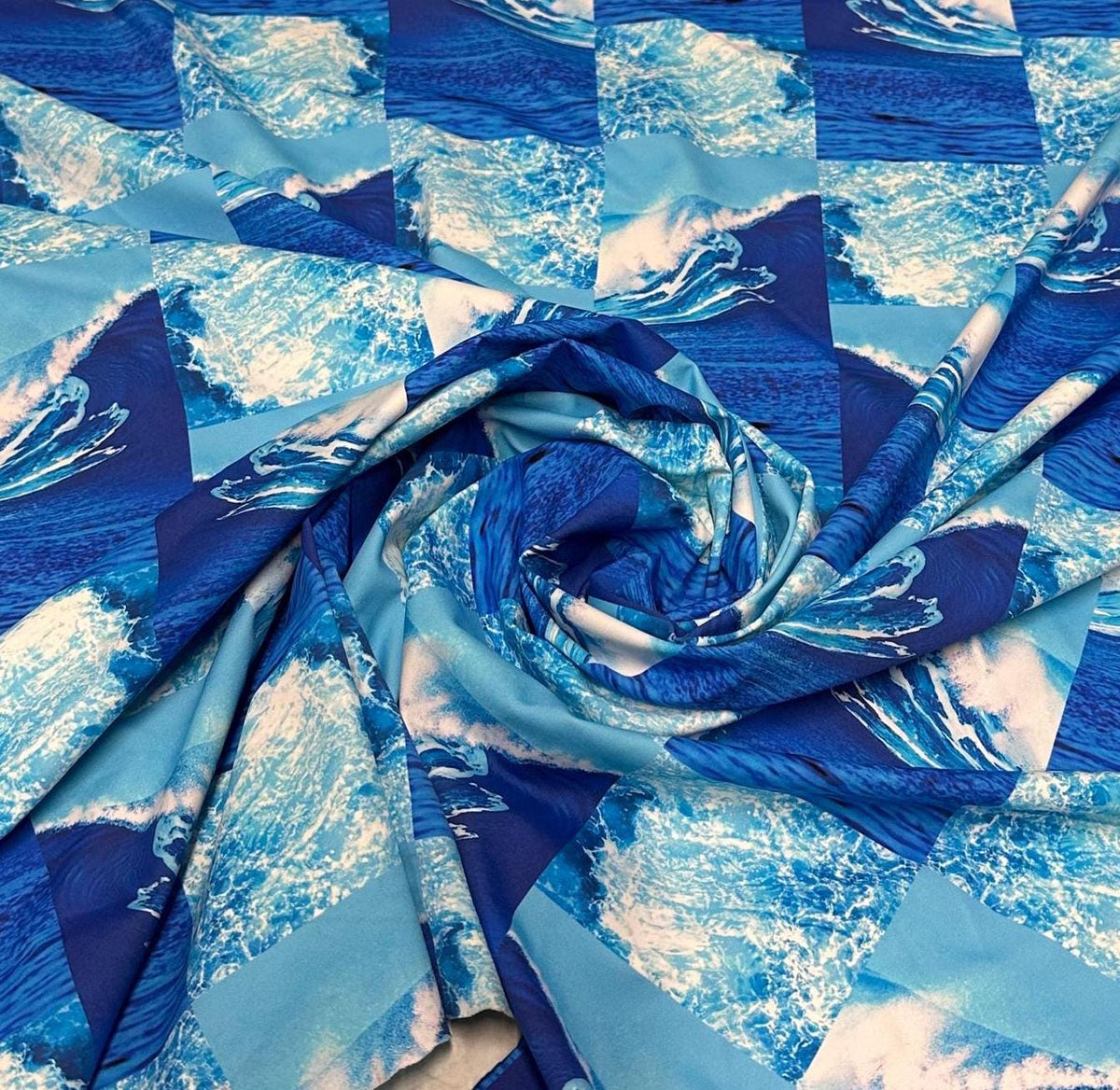 4 Way Stretch Print Nylon Spandex Fabric By The Yard Tricot Swim Wear Bikini Active Wear Abstract Wave Water Patchwork 260 GSM
