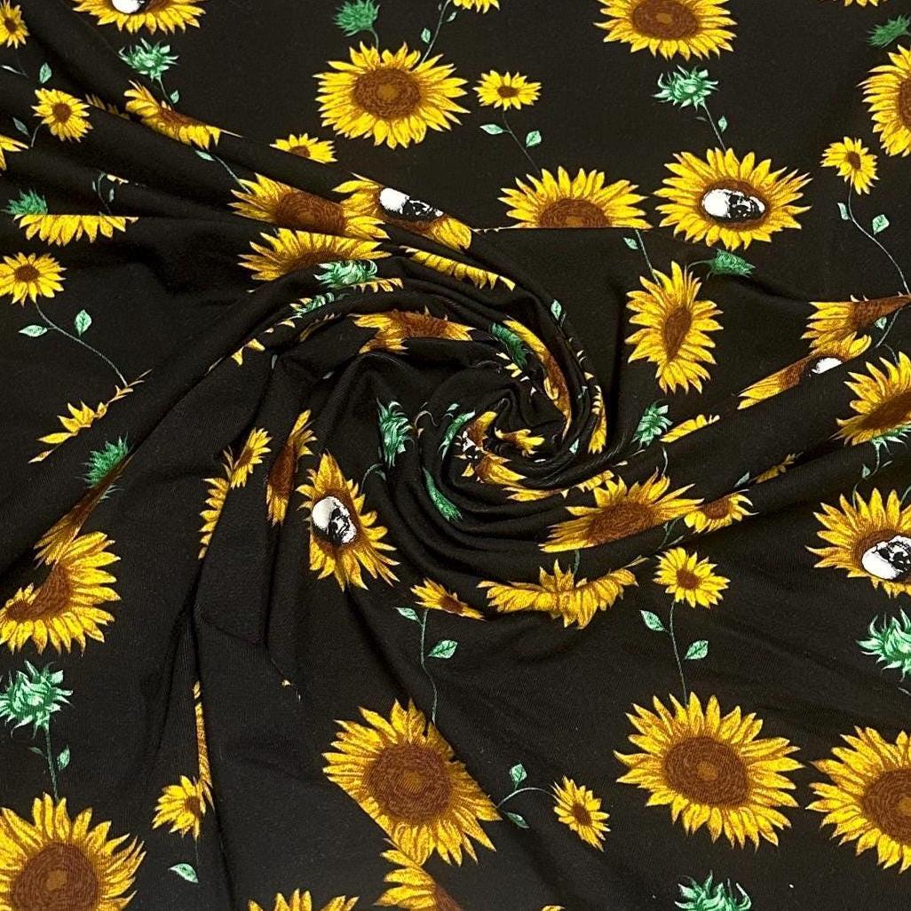 Heavy Weight Cotton Spandex 4 Way Stretch Sunflower Skull Gothic Print Fabric By The Yard 240 GSM
