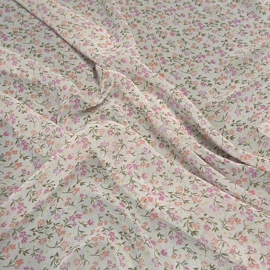 Polyester Chiffon Woven Print Fabric By The Yard Mini Multicolor Peach Flower Summer  Floral Print Summer Flowy Dress