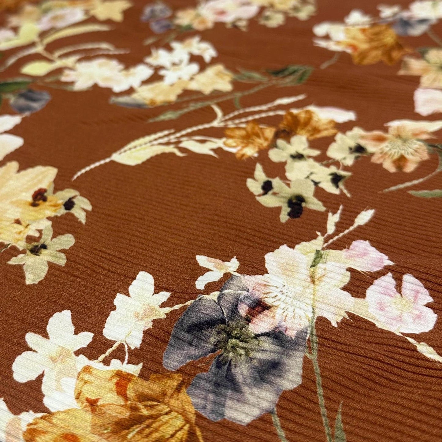 4 Way Stretch Print Rib Nylon Spandex Fabric By The Yard Tricot Swim Wear Bikini Active Wear Rust Floral Flower