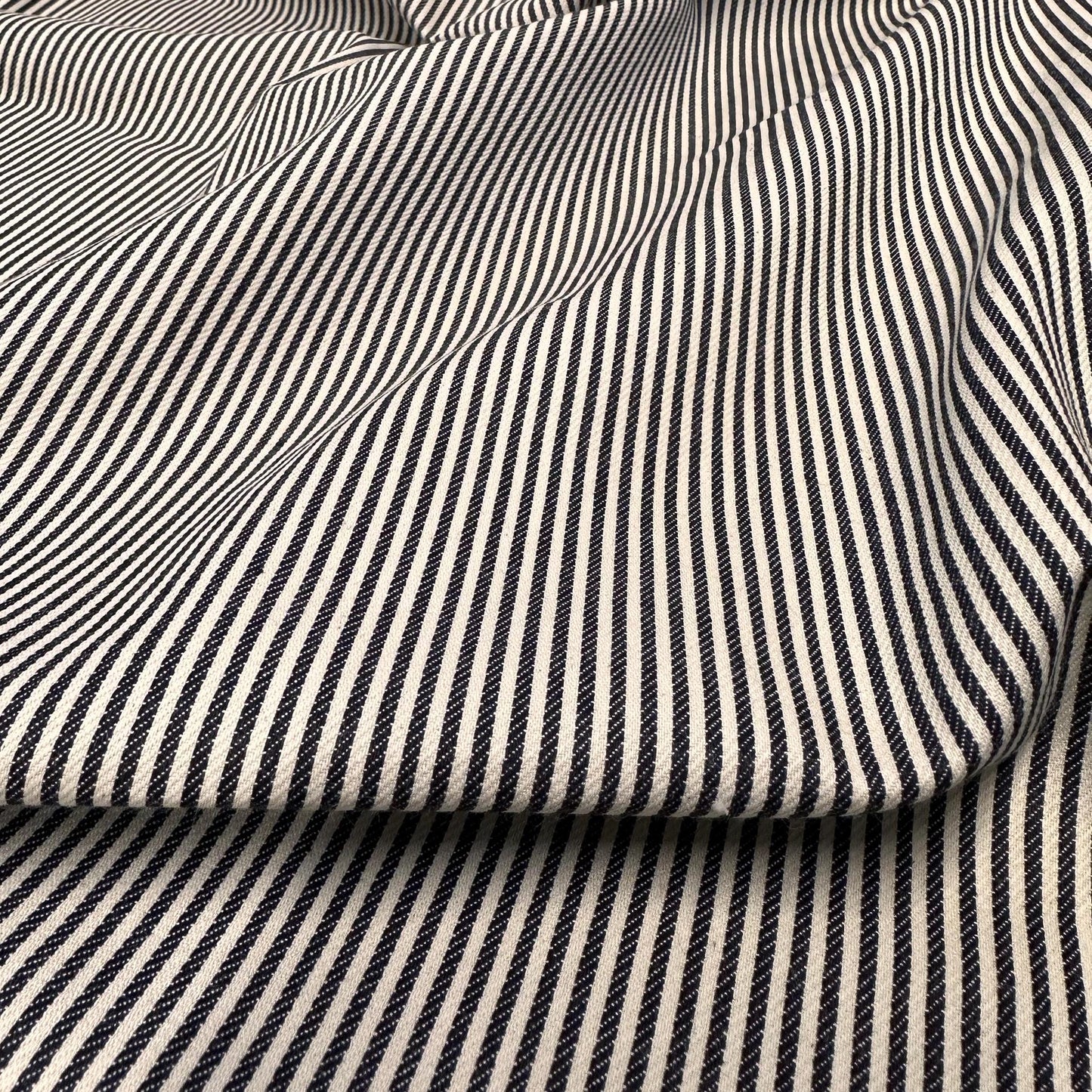 100% Cotton Hickory Striped Denim Navy 70 Inch