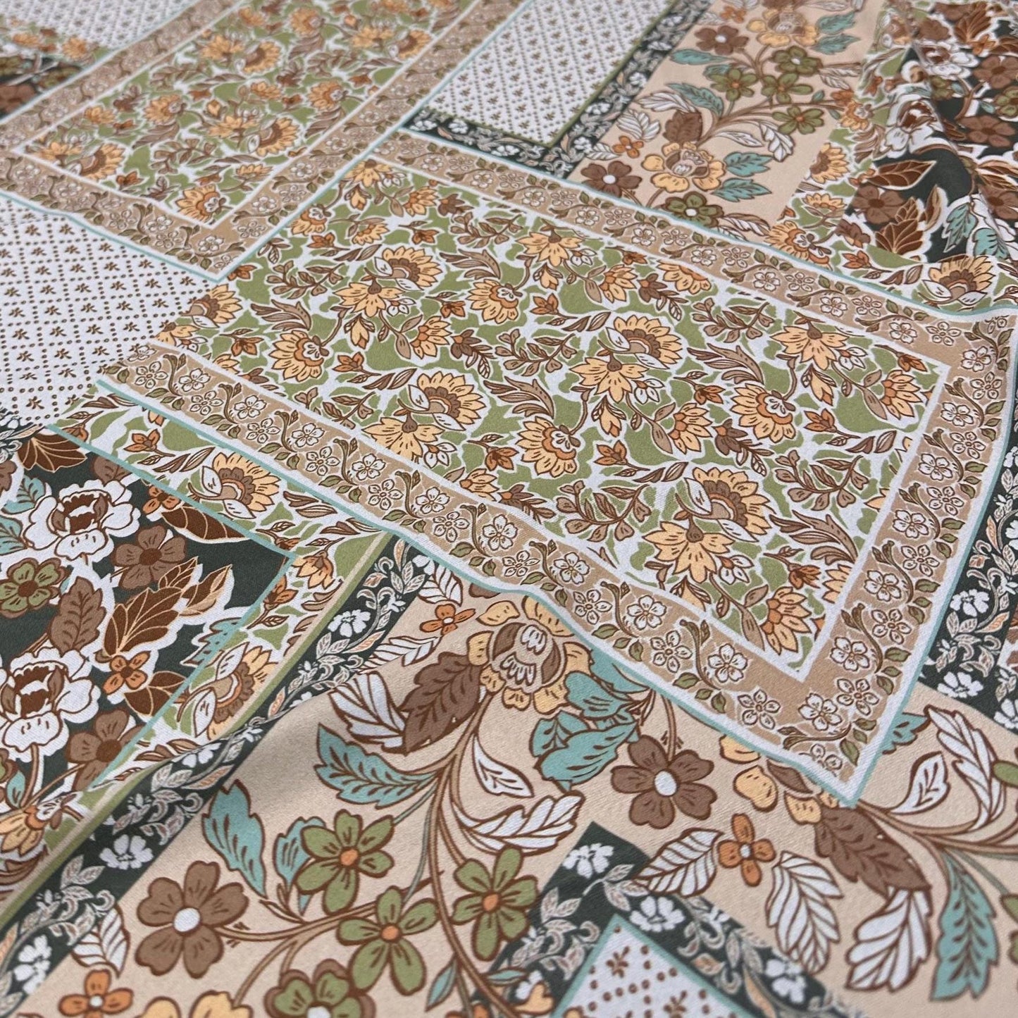 Airflow Woven Print Fabric By The Yard Green Paisley Vintage Flower Patchwork Geometric Floral Print