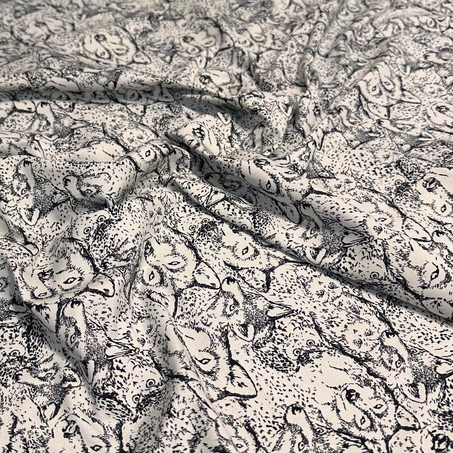 4 Way Stretch Assorted Print Nylon Spandex Fabric By The Yard Tricot Swim Wear Bikini Active Black White Animal Wolf Owl 240 GSM