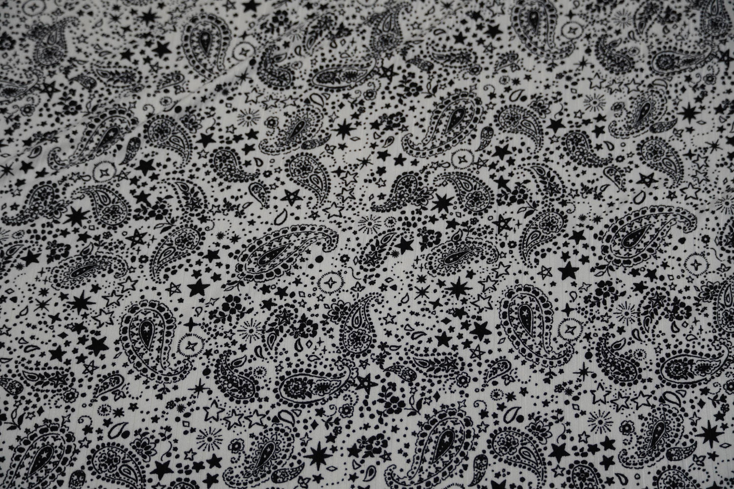 DBP 8x2 Rib Knit Paisley Double Brushed Polyester Spandex Vintage Bandana Monotone White Black Fabric By The Yard