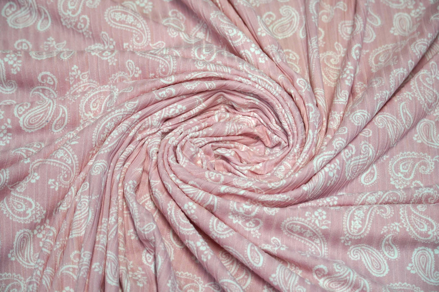 DBP 8x2 Rib Knit Paisley Double Brushed Polyester Spandex Vintage Bandana Monotone Pink Fabric By The Yard