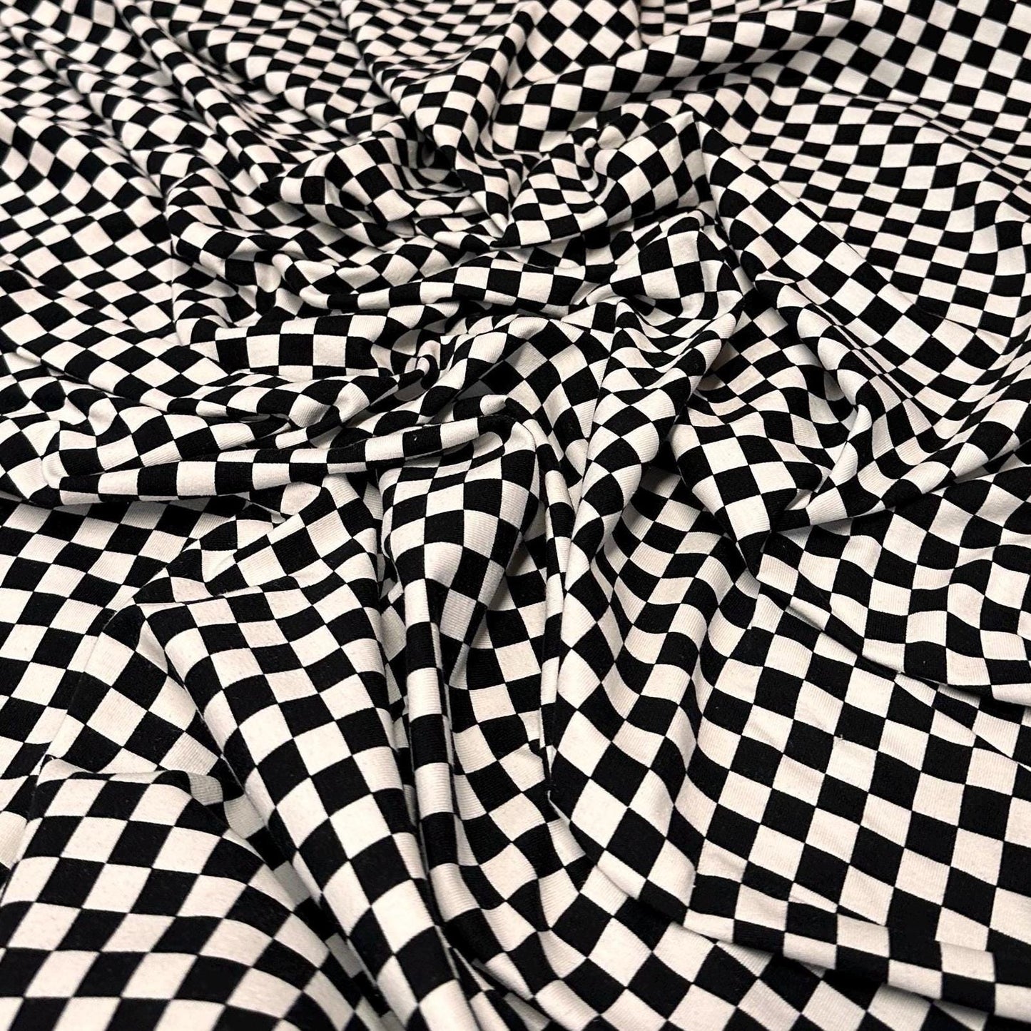 Medium Weight Cotton Spandex Black White Checkered Print Fabric By The Yard Checker Board 170 GSM