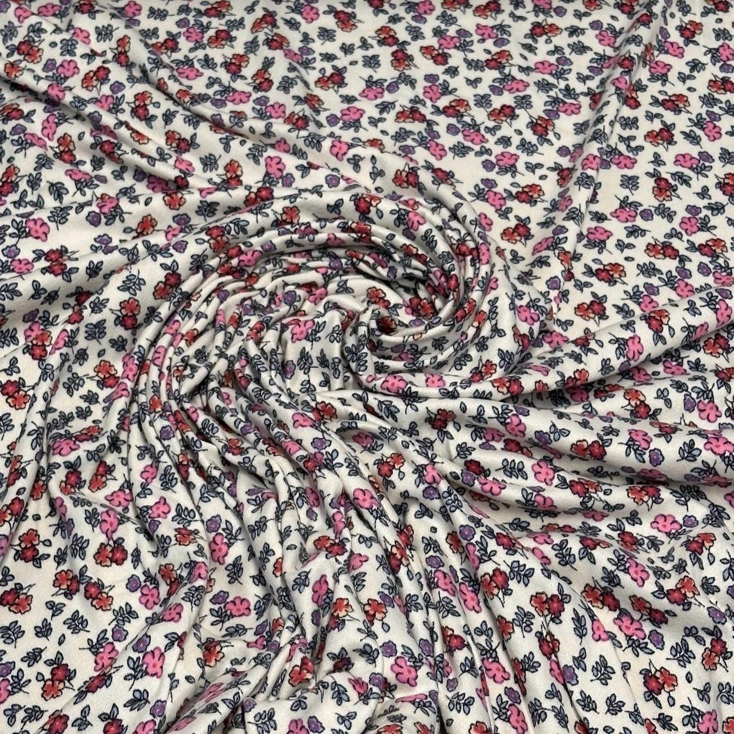 DBP Double Brushed Poly Spandex Print Ditsy Flower Vintage Mini Floral Print By The Yard Denim