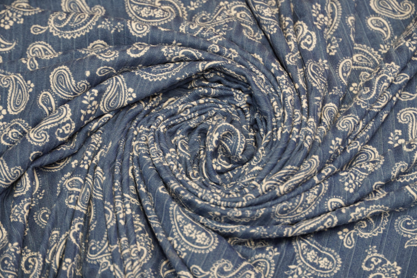 DBP 8x2 Rib Knit Paisley Double Brushed Polyester Spandex Vintage Bandana Monotone Denim Fabric By The Yard