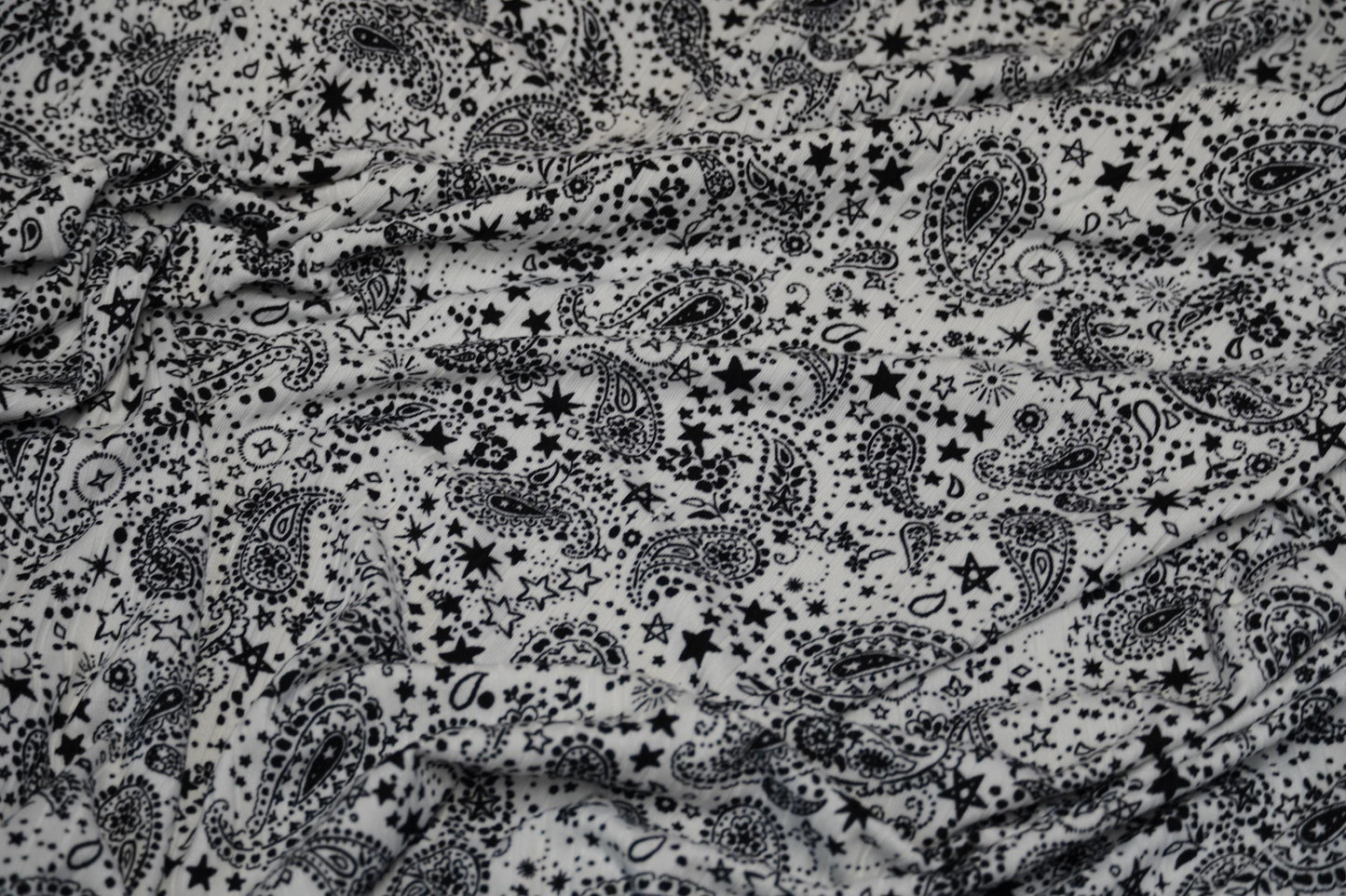DBP 8x2 Rib Knit Paisley Double Brushed Polyester Spandex Vintage Bandana Monotone White Black Fabric By The Yard