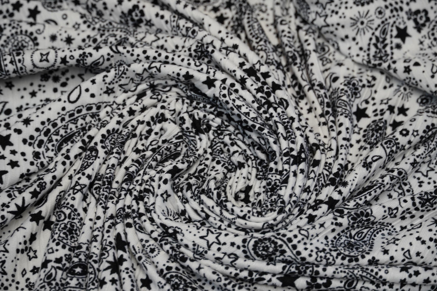 DBP 8x2 Rib Knit Paisley Double Brushed Polyester Spandex Vintage Bandana Monotone White Black Fabric By The Yard