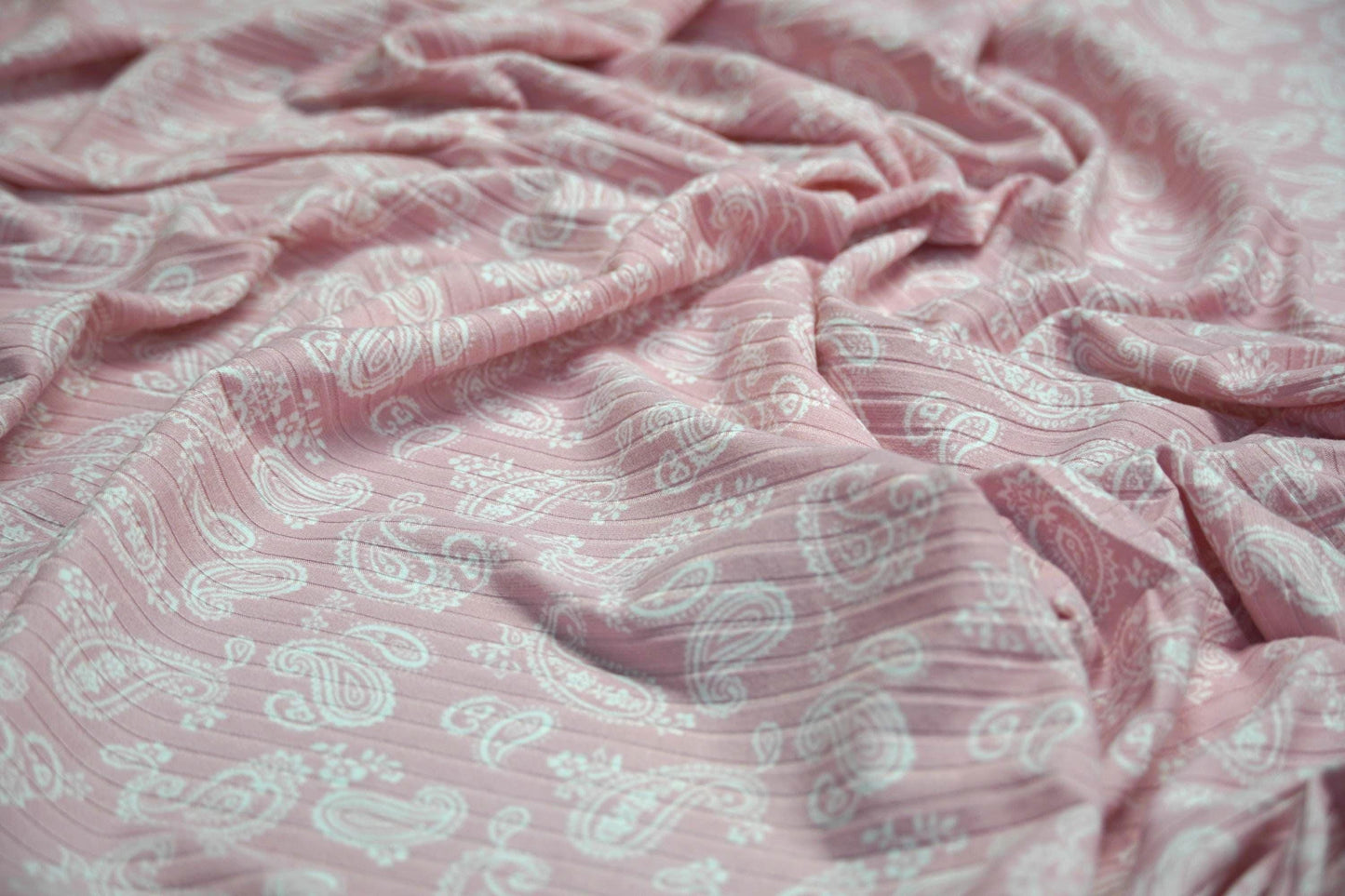 DBP 8x2 Rib Knit Paisley Double Brushed Polyester Spandex Vintage Bandana Monotone Pink Fabric By The Yard