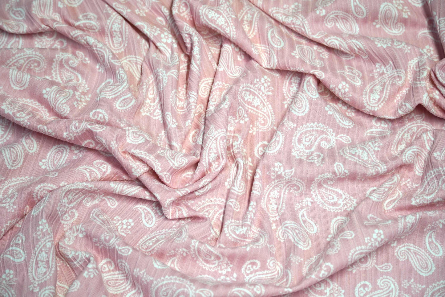 DBP 8x2 Rib Knit Paisley Double Brushed Polyester Spandex Vintage Bandana Monotone Pink Fabric By The Yard