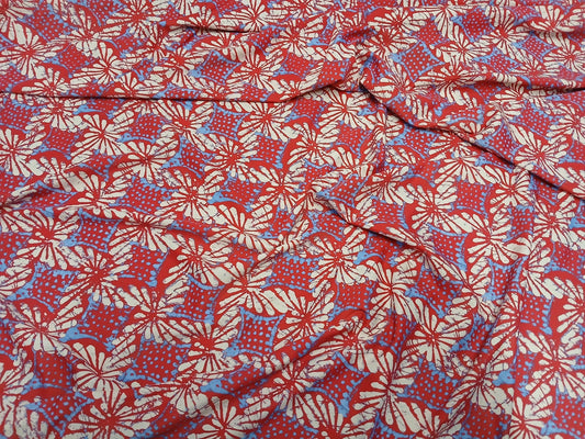 4 Way Stretch Print Nylon Spandex Fabric By The Yard Tricot Swim Wear Bikini Active Wear Geometric Shapes Abstract Red Blue Cream