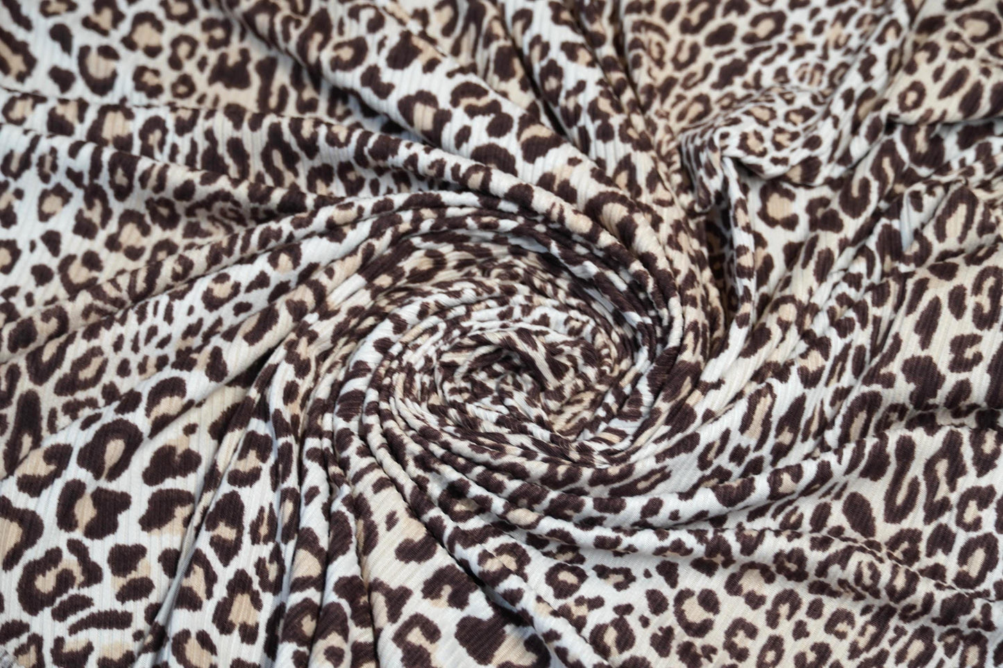 DBP 4x2 Rib Knit Double Brushed Taupe White Brown Animal Print Leopard Cheetah Polyester Fabric By The Yard