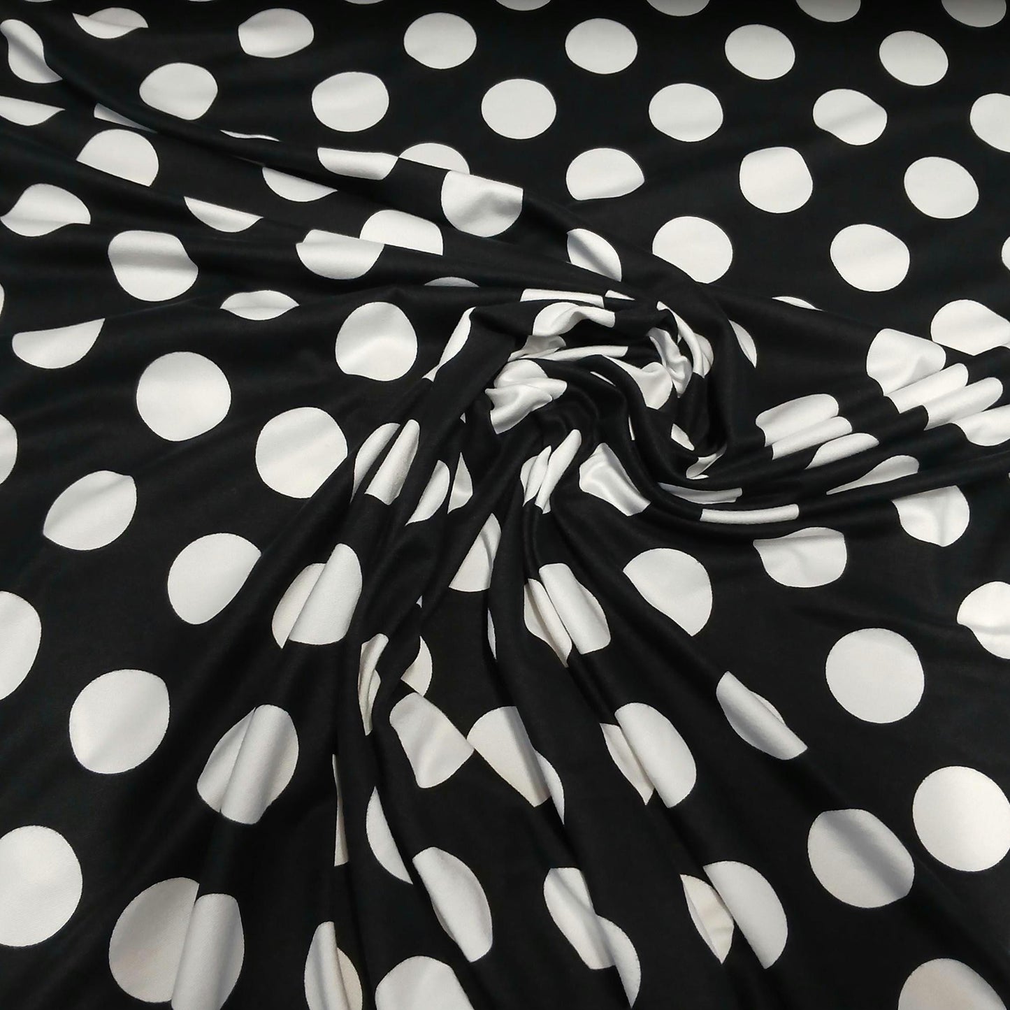 DBP Double Brushed Poly Spandex Print Big Dot Polka Dot Print By The Yard Black