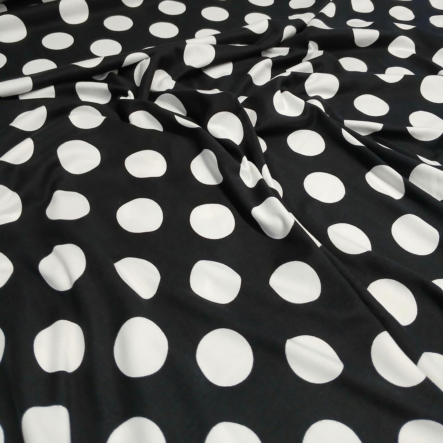 DBP Double Brushed Poly Spandex Print Big Dot Polka Dot Print By The Yard Black