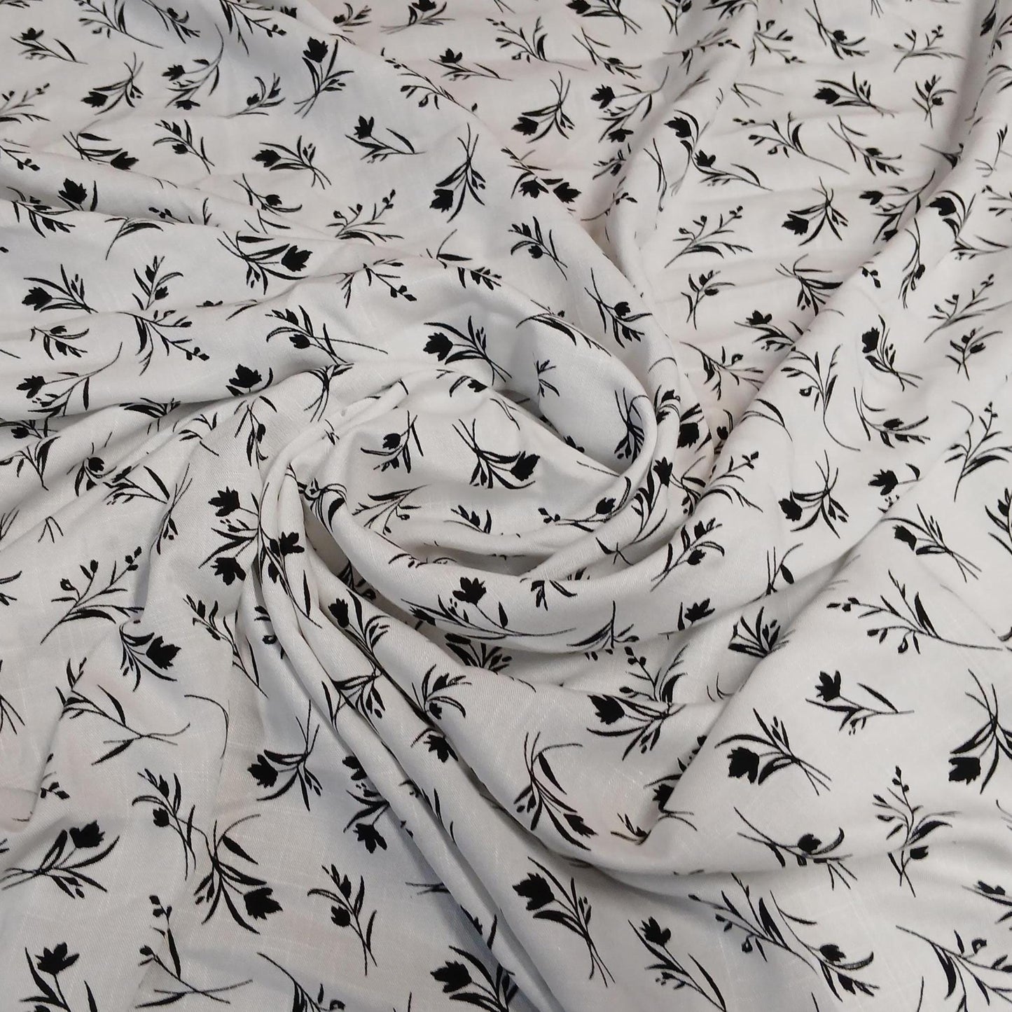 100% Rayon Challis Fabric Black and White Floral Compass Print Soft, Flowy Woven Fabric by the Yard