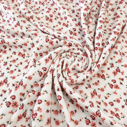 Pink & Burgundy Floral Print 100% Rayon Crepe Woven Fabric, 56” Wide