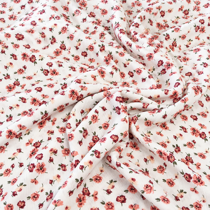 Pink & Burgundy Floral Print 100% Rayon Crepe Woven Fabric, 56” Wide