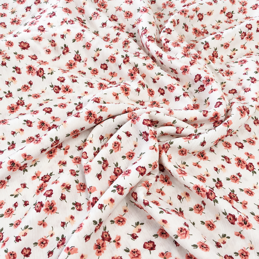 Pink & Burgundy Floral Print 100% Rayon Crepe Woven Fabric, 56” Wide
