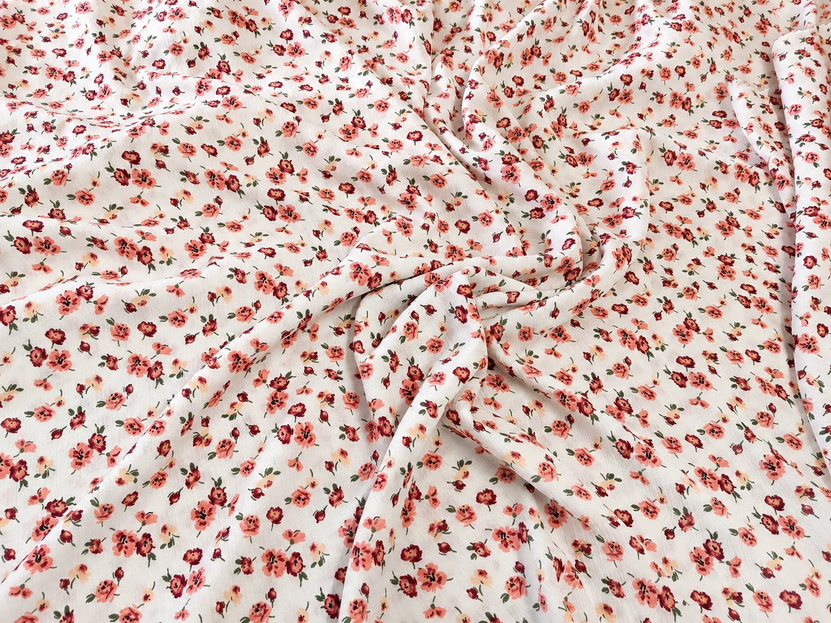 Pink & Burgundy Floral Print 100% Rayon Crepe Woven Fabric, 56” Wide