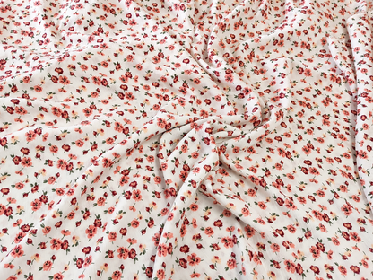 Pink & Burgundy Floral Print 100% Rayon Crepe Woven Fabric, 56” Wide