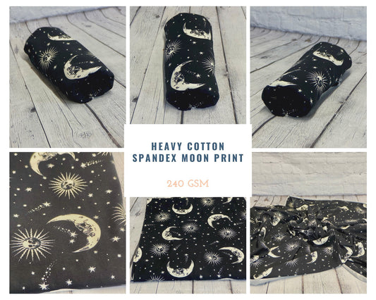 Heavy Weight Cotton Spandex Gothic Skull Crescent Moon Print Fabric By The Yard 240 GSM