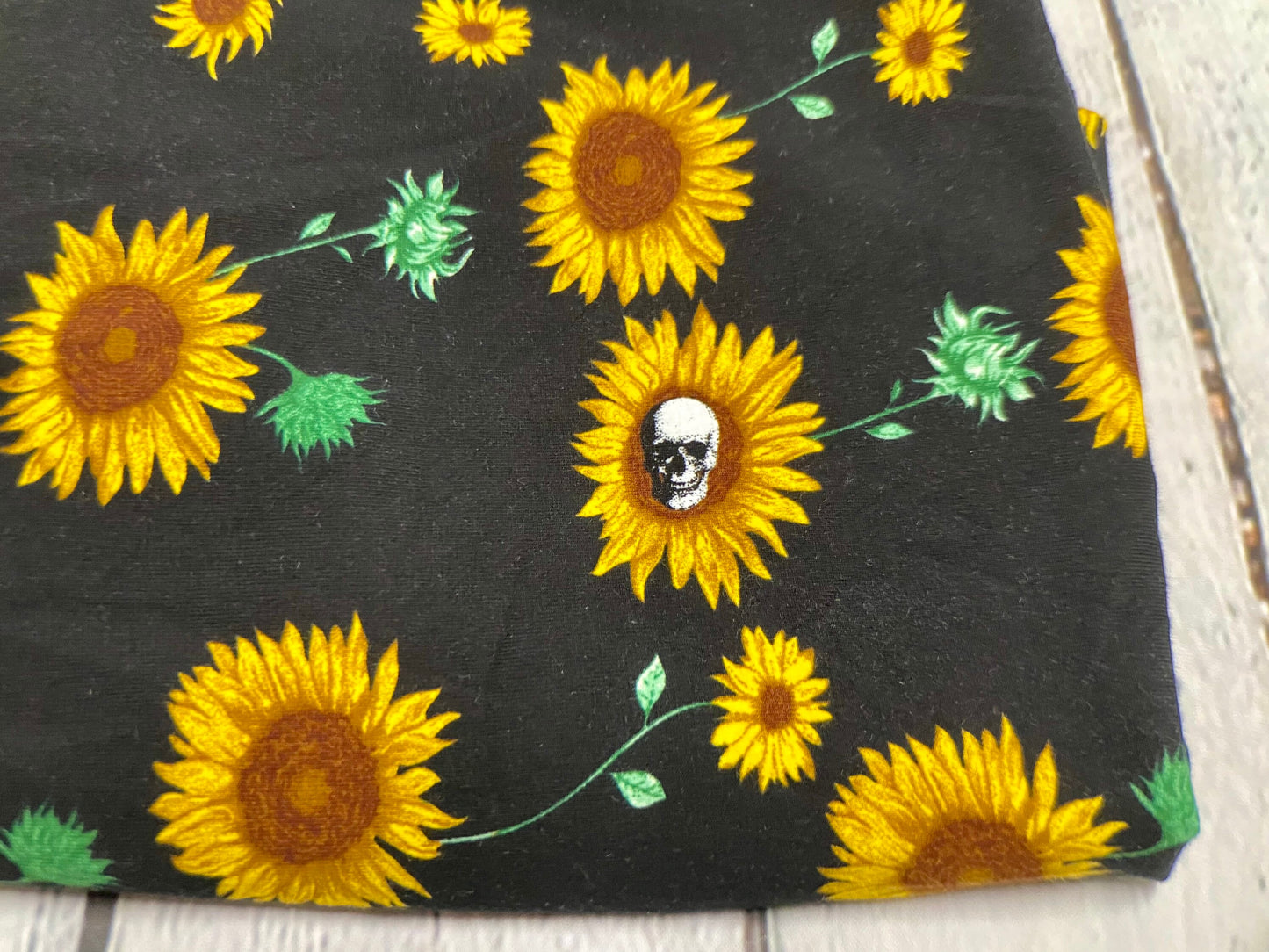 Heavy Weight Cotton Spandex 4 Way Stretch Sunflower Skull Gothic Print Fabric By The Yard 240 GSM