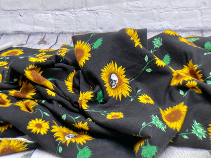 Heavy Weight Cotton Spandex 4 Way Stretch Sunflower Skull Gothic Print Fabric By The Yard 240 GSM