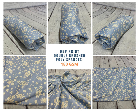 DBP Double Brushed Poly Spandex Print Mini Denim Flower Floral Print By The Yard