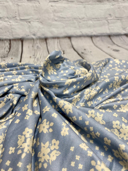 DBP Double Brushed Poly Spandex Print Mini Denim Flower Floral Print By The Yard