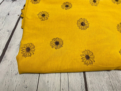 Medium Weight Cotton Spandex Sunflower Floral Print Fabric By The Yard 170 GSM