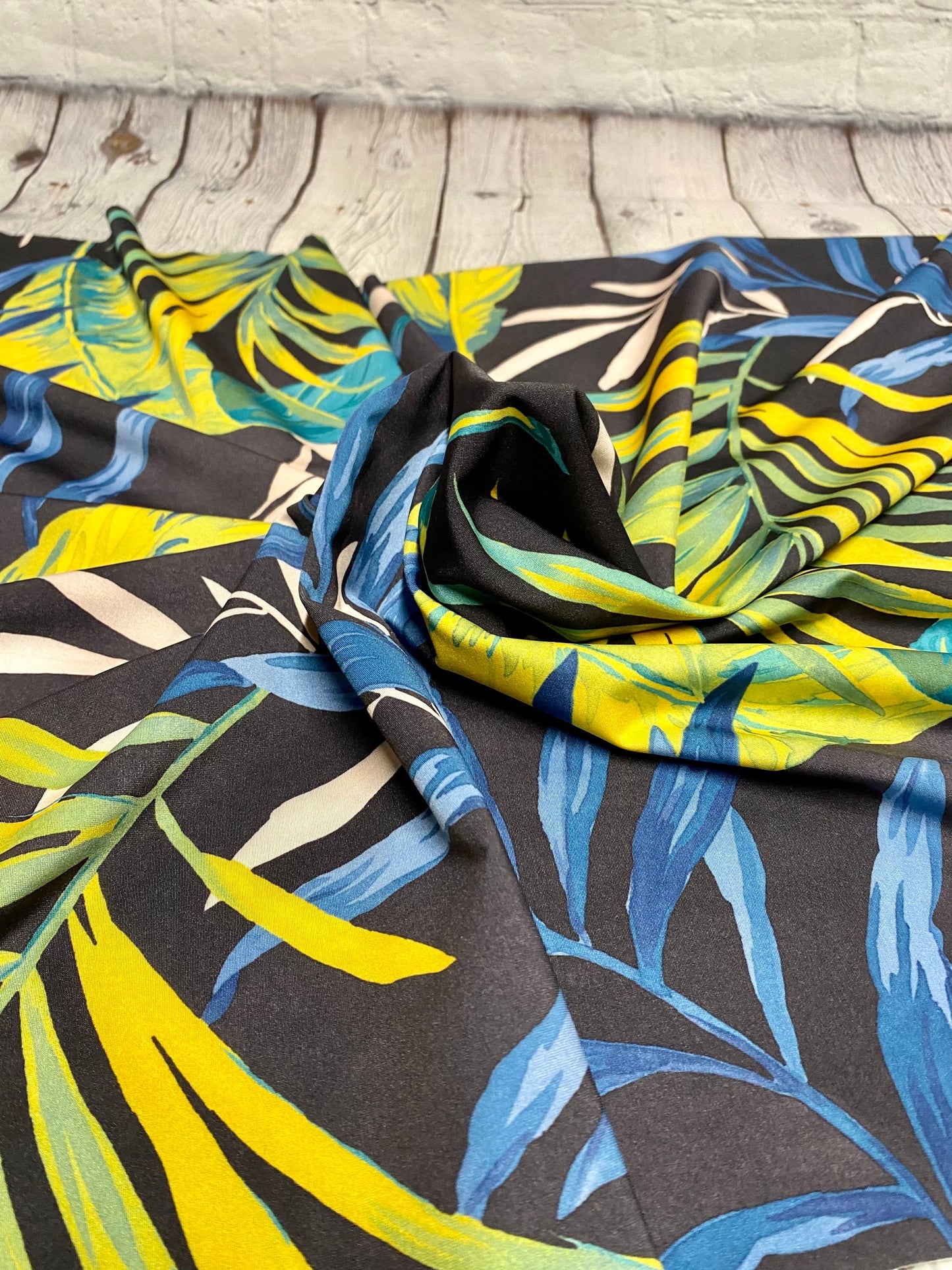 4 Way Stretch Assorted Print Nylon Spandex Fabric By The Yard Tricot Swim Wear Bikini Active Wear Blue Yellow Tropical Floral Print 280 GSM