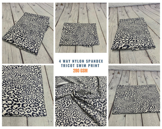 4 Way Stretch Print Nylon Spandex Fabric By The Yard Tricot Swim Wear Bikini Active Wear Black White  Animal Cheetah Leopard Print 280 GSM